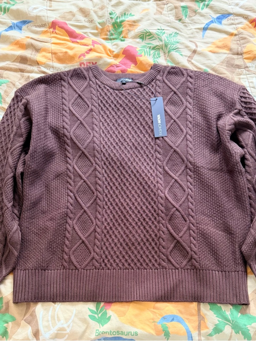 Fashion Nova Men’s Cable Knit Crewneck Sweater in Mauve